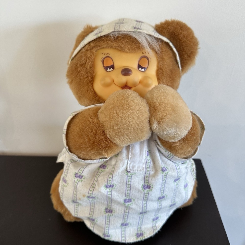 Vintage Rubber Face Praying Teddy Bear Plush In Pajamas Hat TB Trading Co EUC
